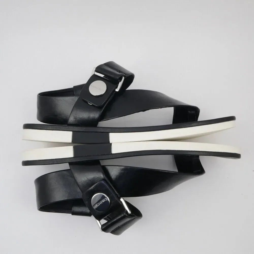 Calvin Klein Rikki Sandals Women's 9M Black Faux Leather Adjustable Snap Buckle